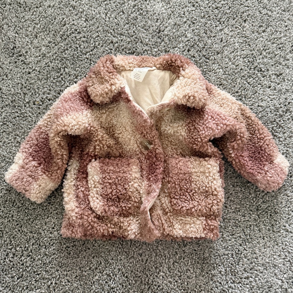 H&M Pink and Cream Gingham Sherpa Jacket